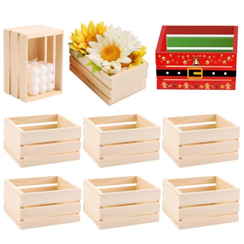Gretjob 6Pcs 5' Wooden Crates, Nesting Rustic Wood Storage Boxes Set, Farmhouse Decorative Diy Craft Containers For Home, Office, Bathroom, Closet Display And Organization (6 Pcs)