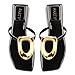 PARTY Square Toe Flip Flops Women,Fashion Designer Thong Sandals with Gold Buckle Trendy Summer Comfort Flat Sandals,BLACK PU-10