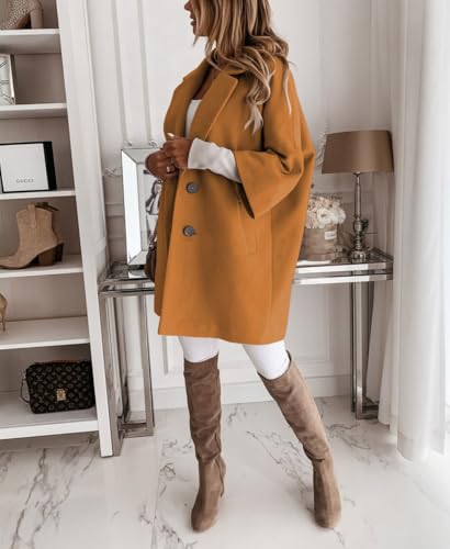 chouyatou Women's 3/4 Sleeve Notch Lapel Wool Coat Single Breasted Wool Blend Trench Pea Coat with Pockets3
