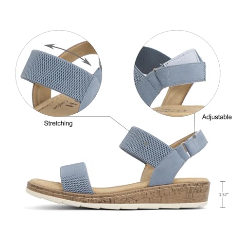 Image of VJH confort Women's Flat Sandals Open Toe Elastic Ankle Strap Slip on Comfy Low Wedge Sandals