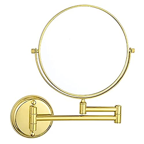 BAKYAR Espejo de Maquillaje montado en la Pared, Espejo de Afeitar con Aumento Dorado de 8 Pulgadas, Giratorio, Extensible, Plegable, for baño, Espejos de tocador de Doble Cara