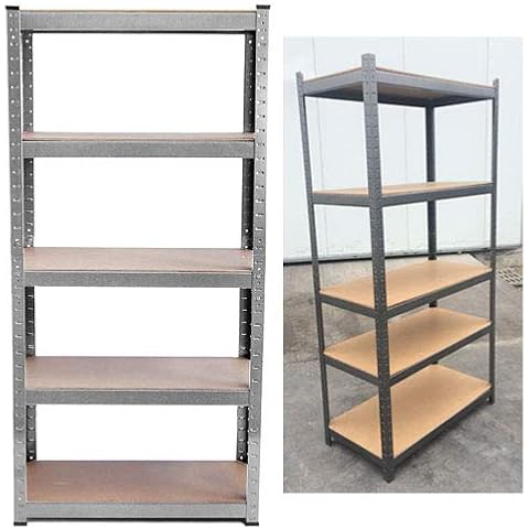 5 Tier Shelving Units for Storage, Multipurpose Storage Shelves Unit, Adjustable Height, Heavy Duty Steel Shed Garage Industrial Workshop Racking, 180x90x40cm, Galvanised Cover