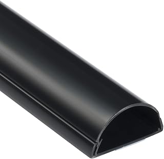 788.006UK Half Round TV Trunking | TV Cable Tidy | Decorative Cable Management, Cable Hider| Self-Adhesive Electrical Cable Trunking | 50mm (W) x 25mm (H) x 1 meter (L) |Black