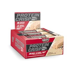 BSN Protein Bars – Protein Crisp Bar by Syntha-6, Whey Protein, 20g of Protein, Gluten Free, Low Sugar, Vanilla Marshmallow, 12 Count