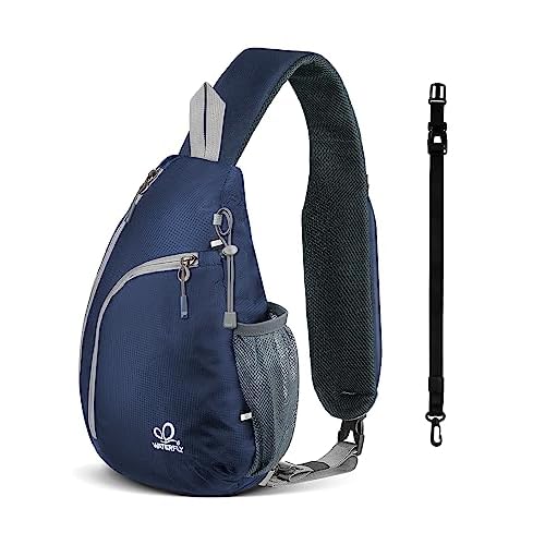 WATERFLY Crossbody Sling Bag Small Water Resistant Backpack Lightweight Shoulder Chest Daypack for Men Women Hiking Travel Small Sapphire Blue(w Style)