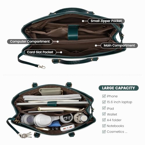 Image of Laptop Tote Bag for Women 15.6 Inch Waterproof Leather Computer Laptop Bag Women Business Office Work Bag Briefcase Large Travel Handbag Shoulder Bag