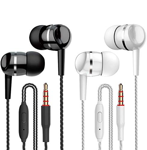 4 Pairs Earbud Headphones with Remote & Microphone in Ear Earphone Stereo Sound Noise Isolating Tangle Free for iOS and Android Smartphones,Fits All 3.5mm Interface Device (Black2+Whtie2)