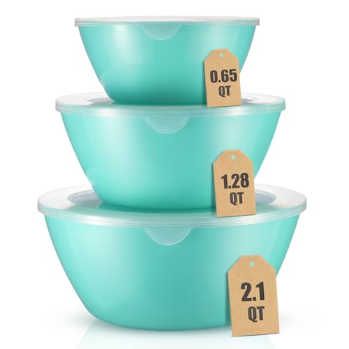 CherHome Mixing Bowls with Lids Set of 3，Lightweight Serving Bowl with lid，Nesting Plastic Salad...