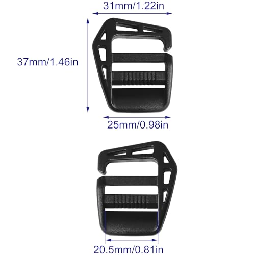 LUORNG 12PCS G Shaped Hook Buckle Plastic Buckle for 20.5mm/0.81in Wide Webbing Outdoor Clip Adjustable Luggage Strap 6 Each for Left and Right Black