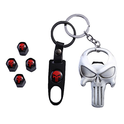 TK-KLZ Skull Car Truck Motorcycle Bike Tire Valve Stem Caps + Key Chain Set with Opener Function for Jeep Toyota Honda BMW Ford Chevrolet Nissan Subaru VW Mustang Corvette Volvo Decoration