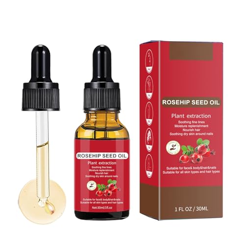 Aceite hidratante de rosa mosqueta para cara, cuerpo y cuero cabelludo para una piel más firme y cuidada (30 ml) WVt422 (rojo, 10,3 x 3,5 cm)
