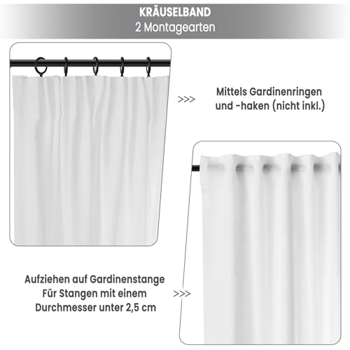 WOLTU halbtransparenter Vorhang mit Kräuselband Leinenoptik 225x140cm Weiß – Ansicht 6