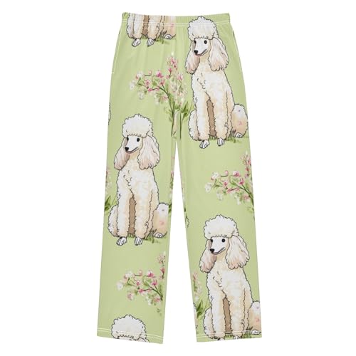 Poodle Spring Florals Boys Long Pants Soft Trousers Elastic Waist Kids Lounge Bottoms with Pockets S-XL