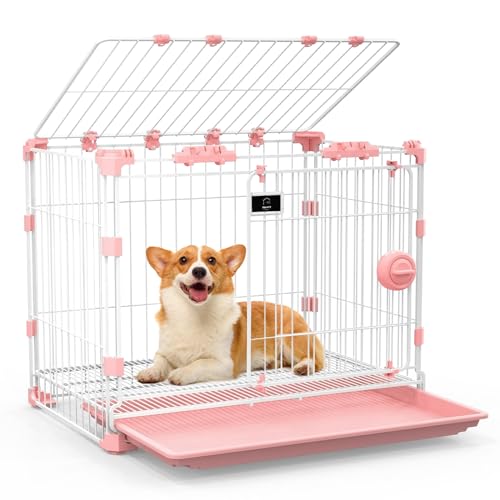 FLARUZIY Dog Crate for Medium Dogs,30 inch Metal Dog Kennel Indoor Wire Dog Cage with Sliding Door and Removable Tray,Open Top Pet Crate for Medium,Pink