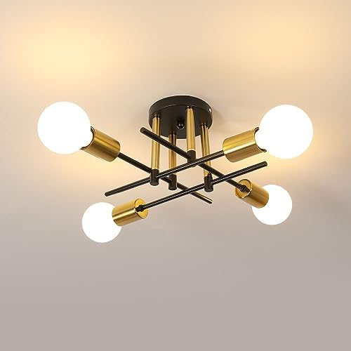 Lustre Plafonnier Sputnik Industriel 4 Lumières - Suspension Métal Noir Vintage Pour Salon, Chambre, Cuisine