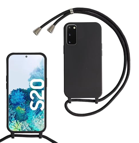 xinyunew Handykette für Samsung Galaxy S20 Hülle mit Band, Handyhülle mit Schnur zum Umhängen, weiche TPU Silikonhülle mit Band [abnehmbar] Halskettenhülle für Samsung Galaxy S20-Schwarz