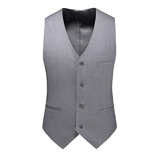 UNINUKOO Mens Suits 3 Piece Classic Fit Wedding Guest Outfit Suit Jacket Pants with Vest US Size 34 LightGrey 4 Buttons Vest4
