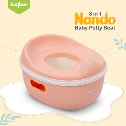 Image of Baybee 3 IN 1 Baby Potty Seat for Kids with Step Stool | Portable Potty Training Seat with Removable Tray & Non Skid Base | Baby Western Toilet Seat | Baby Toilet Chair for Kids 1 to 5 Years (Orange)