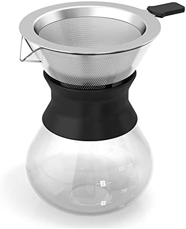 Boxtree Pour Over Coffee Maker Set with Reusable Stainless Steel Drip Filter Elegant Coffee Dripper Pot Glass Carafe & Permanent Stainless Steel Filter