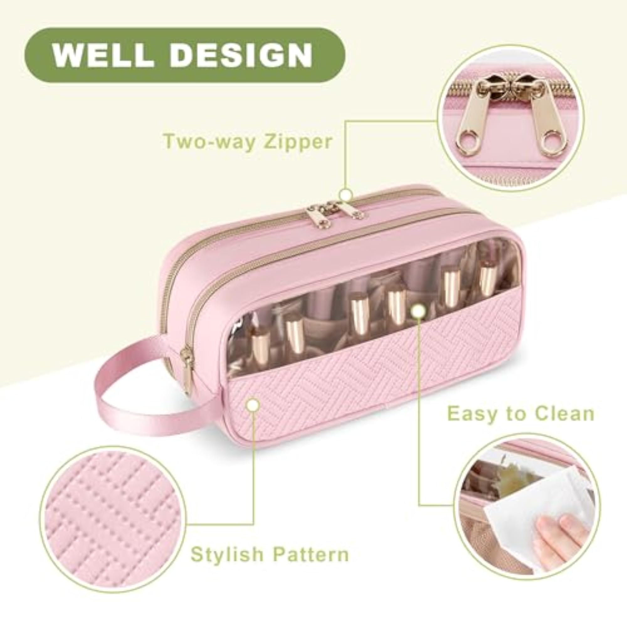 Nail Polish Organizer Case for 12 Bottles, Pink Storage Bag