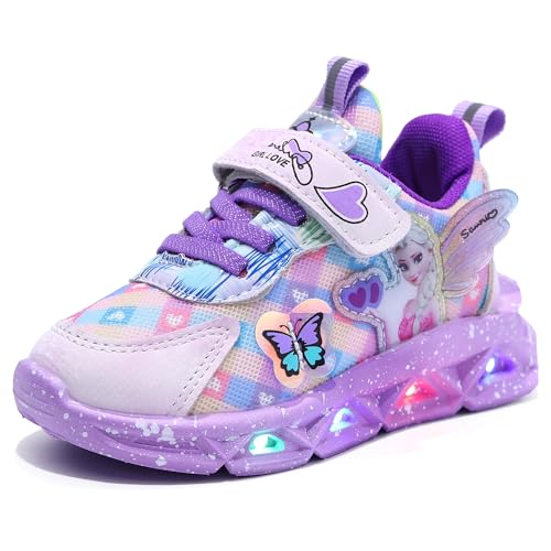 Glowing Girls' Sneakers | Cartoon Princess Shoes for School & Play | Flash Athletic Breathable Walking Shoes | Kid's Night Glowing Footwear