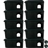Roshield 10 x Schwarze, manipulationssichere Mäuseköderboxen - hält Mäusegift sicher von Kindern und Haustieren fern (leer - kein Nagetierköder enthalten)