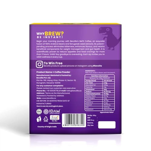 Image of Bevzilla 30 Instant BeFit Coffee Powder Sachets |Arabica with Fenugreek Extract (30 x 5g Pouches)| Smooth, Bold Flavour | Supports a Healthier Lifestyle |Enjoy Hot & Cold