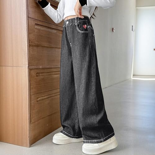 Pantalones vaqueros para niñas de corte recto holgado estilo juvenil 3