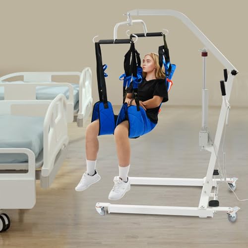 Sollevatore Elettrico per pazienti con Imbracatura in Nylon, Base Regolabile da 60 a 110 cm, Portata Massima di 150 kg, Ideale per Sollevare Anziani a Domicilio e in strutture di Assistenza.