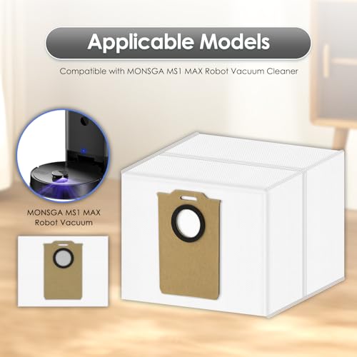 Image of (10 Pack) MS1 MAX Replacement Dust Bags Compatible with MONSGA MS1 MAX Robot Vacuum Cleaner, Vacuum Bags, Canister Bag, Vacuum Replacement Dust Bags, Disposable Bags