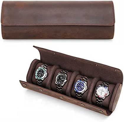 Contacts Genuine Leather Travel Watch Case Organizer Jewelry Watch Multifunctional Portable Protective Sleeve Box Vintage (Coffee-CF1114)