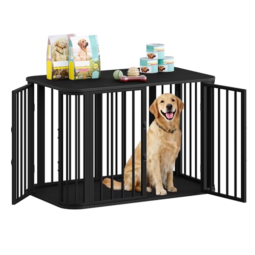 Hzuaneri 39.4'' Dog Crate Furniture, L Indoor Dog Kennel Dogs Cage, Modern Decorative Pet House for Small/Medium/Large Dogs, Anti-Chew & Anti-Escape, Kennel End Side Table TV Stand, Black DFC88704B