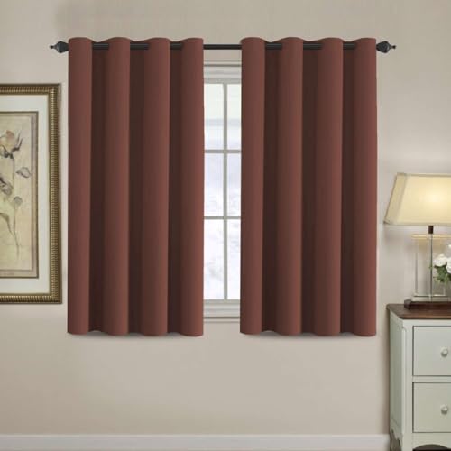 Image of H.VERSAILTEX Blackout Curtain for Living Room Small Window Kitchen Blackout Curtains 45 inch Length Energy Saving Solid Grommet Blackout Drape, One Panel, Rust, 52 inch W x 45 inch L