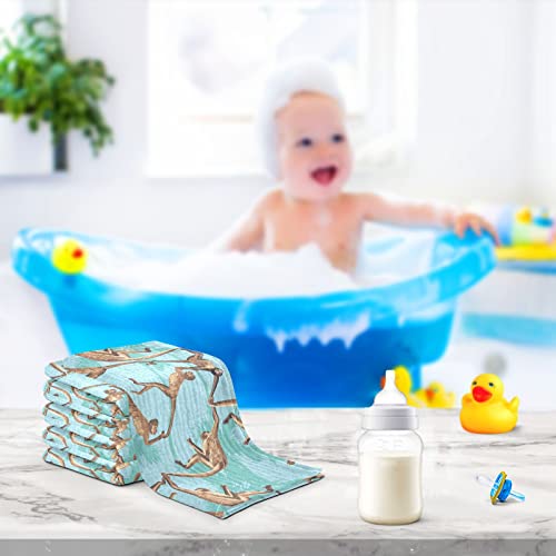 Image of vvfelixl Baby Washcloths Cotton Monkeys Jungle Baby Muslin Washcloths Soft Baby Face Towel for Newborn Infants Baby Wipes, 11.8 X 11.8 Inch, 3 Pack Blue