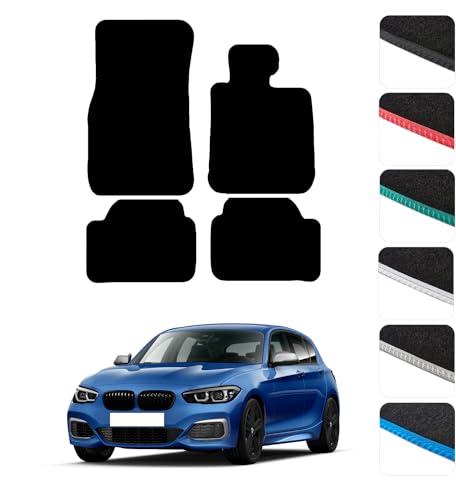 Image of GCM - Car Floor Mats for BMW 1 Series F20 Hatch 2011-2019 Full Coverage Floor Protection - Anti Slip & Fit Car Mat with Clips Easy to Clean Car Carpet for All-Weather- Black Edging, Carpet