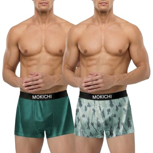Image of Men's Microfiber Boxer Briefs Pack of 2 | Ultra Soft Stretch Trunks | Moisture-Wicking Breathable Innerwear | Printed Premium Underwear for Men | Comfortable Elastic Waistband