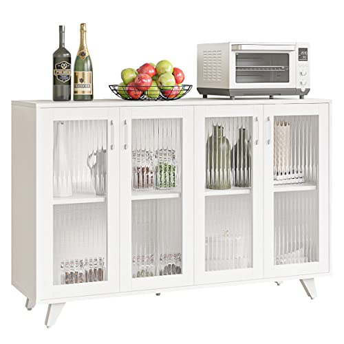 Panana Sideboard Storage Cabinet Standing Cupboard with Door Display Buffet Cabinet for Kitchen (4 Doors, White)