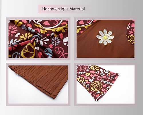 cuteDIY Kostüme Übergröße Faschingskostüme Damen 70er Jahre Karneval Kostüm Hippie