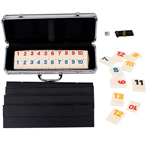 Tocebe 106 Rummy Tiles Game, Travel Games Rummy Board Game, Rummy Set With Aluminum Case & 4 Anti-Skid Durable Trays #TOP5