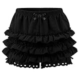 Women's Lolita Bloomers Plush Ruffles Pumpkin Pants Cute Layered Bottom Shorts Victorian Pantloons Kawaii Shorts Pettipants Black