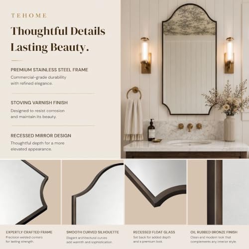 Image of TEHOME Scalloped Oil Rubbed Bronze Bathroom Vanity Mirror, Dark Bronze Asymmetrical Bathroom Mirror, 24x36''