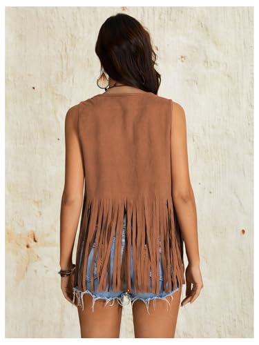 Women's Western Studded Fringe Vest Cowgirl Sleeveless Jacket Outerwear2