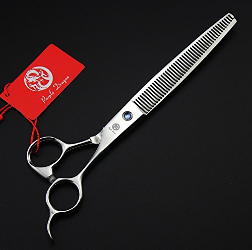Image of Purple Dragon 8 inch 3 in 1 Professional Pet Grooming Thinning(Silver) | 2 PCS Curved Shear Includes Bag, Stainless Steel, Hair Thinning Scissor /Shear Set, Perfect for Hair Stylist or Home Use