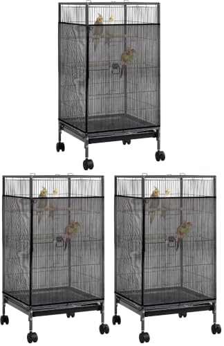 Image of Trinkrittey Large Bird Cage Seed Catcher 31 x 118 inches Adjustable Bird Cage Net Cover Black Bird Cage Cover Elastic Band Mesh Cage Cover Skirt Nylon Mesh for Parakeet Parrot Cages (Pack of 3)
