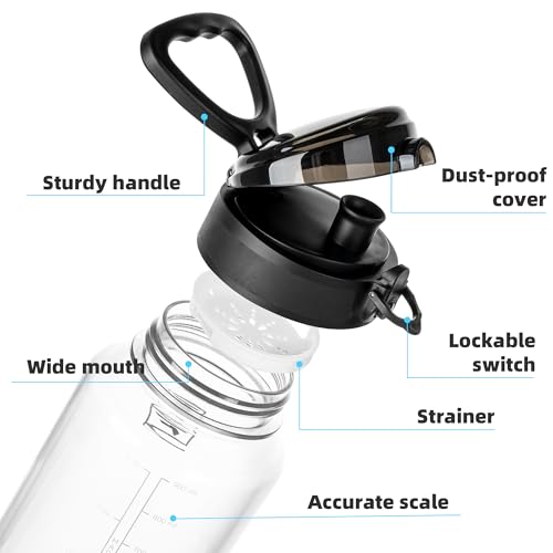 Image of Fanhaw 32oz Clear Plastic Water Bottle with Anti-dust Lid, Clear&Black