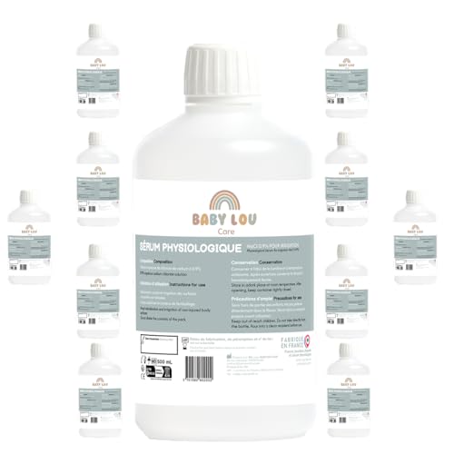 BABYLOU CARE Suero fisiológico 10x500 ml en botella | NaCl 0,9% isotónico | Pack familiar | Higiene nasal y ocular | Irrigación externa de las fosas nasales