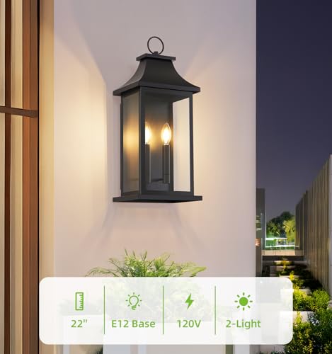 Image of Dusk to Dawn Outdoor Wall Lantern, Black Modern Exterior Lights,2 Pack 22''