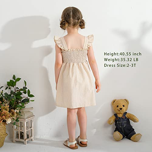Jeelligular Toddler Dress Ruffle Sleeveless Button Down Denim Dress For Toddler Girl Dress Summer Beach Casual A-Line Sundress（Beige,3T-4T） #TOP1