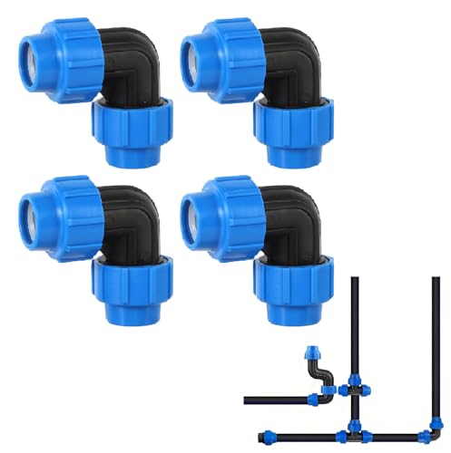 ANBOO 4 Stück PE Rohr 20mm Verschraubung PP Fitting Winkel 90 Grad Klemmverbinder Kunststoff PP Kupplung PN16 DVGW Trinkwasser Zertifiziert Für Innen- Und Außeninstallationen–Für PE80 PE100 Rohren