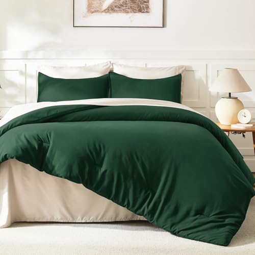 Image of Litanika Dark Emerald Green Full Comforter Set, 3 Pieces Solid Forest Bedding Set, All Season Fluffy Bed Set (79x90In Comforter & 2 Pillowcases)
